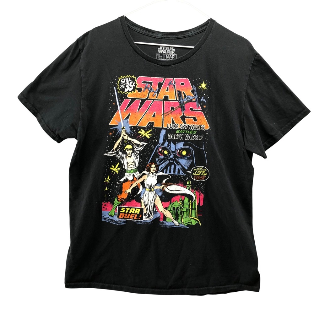 Mad Engine Star Wars Graphic Tee Men‎ Large Black Comic Book Star Duel Cotton